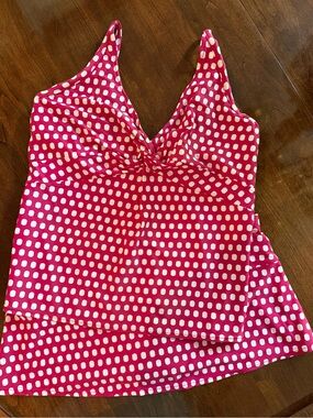 Women’s Pink & White Polka Dot Swimsuit - V-Neck Tankini & Skirted Bottoms